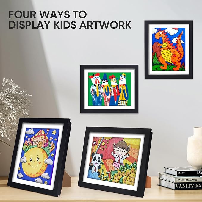 Kids Artwork Frames Changeable - Front Opening Holds 150, Children Art Projects, 10x12.5 Picture Frame for Display, With Storage (Black)