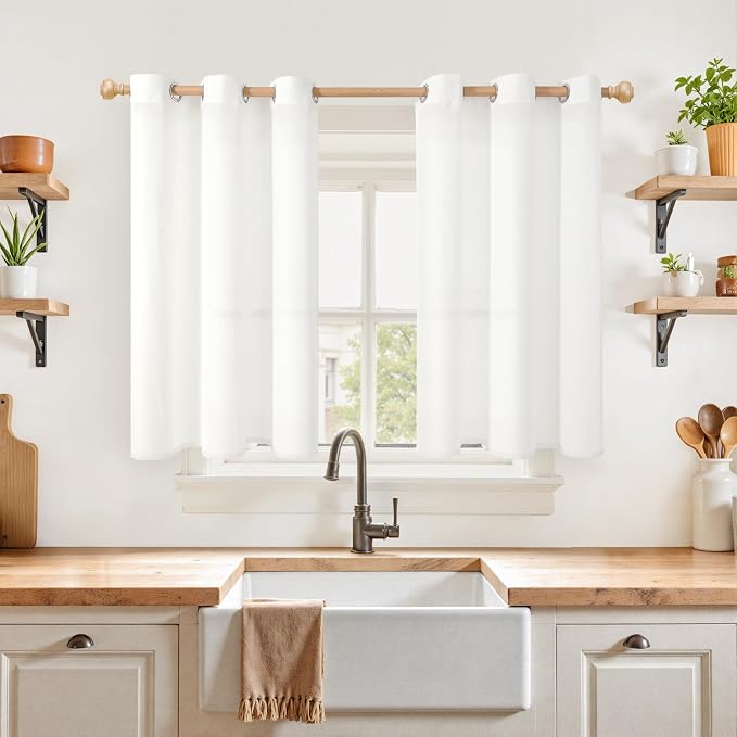 YoungsTex White Linen Curtains 40 Inches Length by YoungsTex