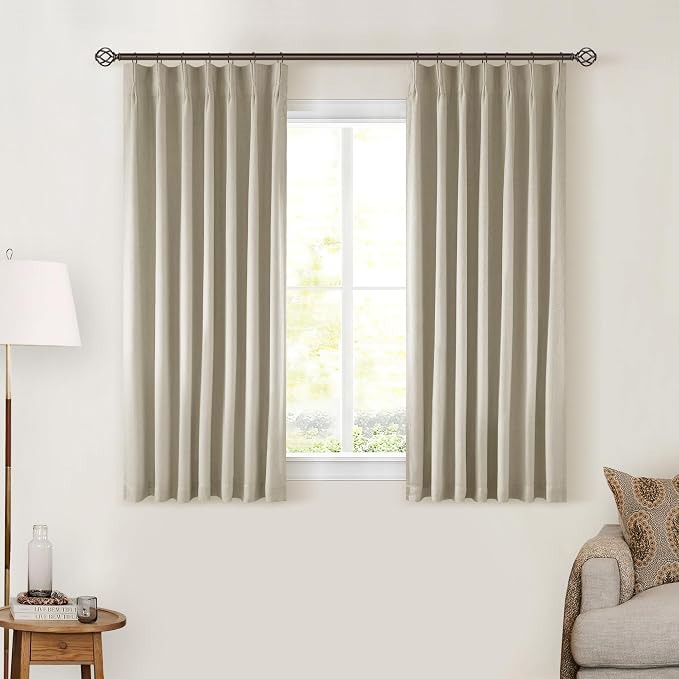 Burlywood Birch Pleated 100% Blackout Linen 45 Inch Curtains - Image 8