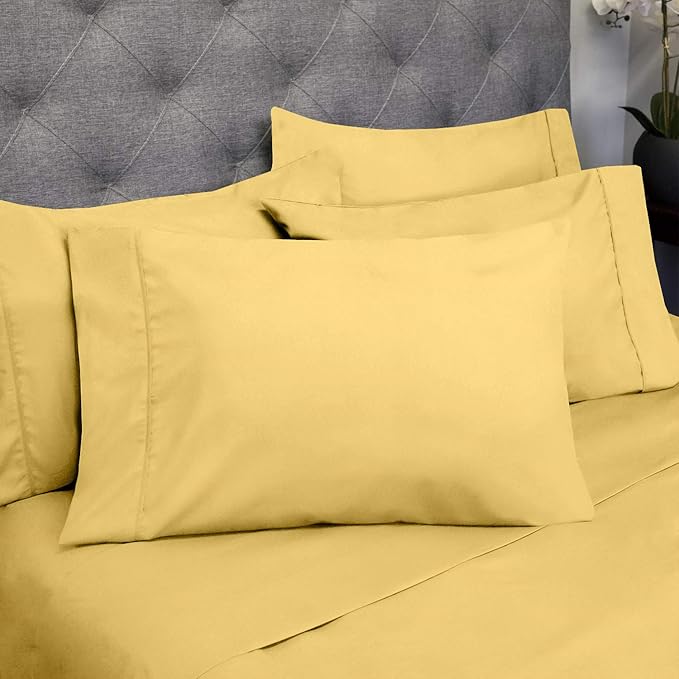 Sweet Home Collection 6 Piece 1500 Supreme Collection Brushed Microfiber Deep Pocket Sheet Set-2 Extra Pillow Cases, Great Value, Split King, Yellow