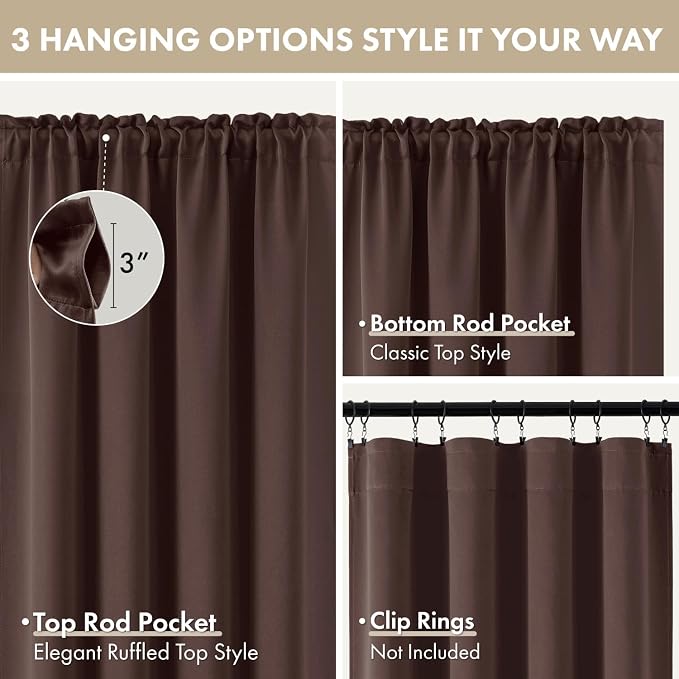 MIULEE 4-Panel 36 Inch Blackout Kitchen Tier Curtains Over Sink Dark Brown | - Image 8