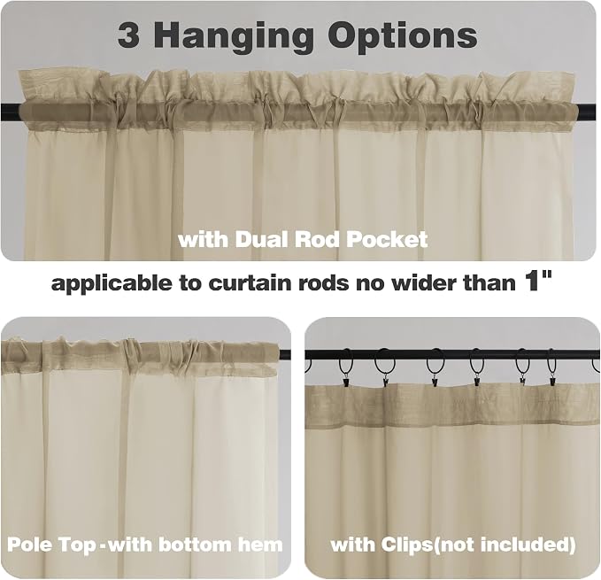 Chyhomenyc Taupe Sheer Curtains 54 Inch Long 2 Panels, Light Filtering Rod - Image 2