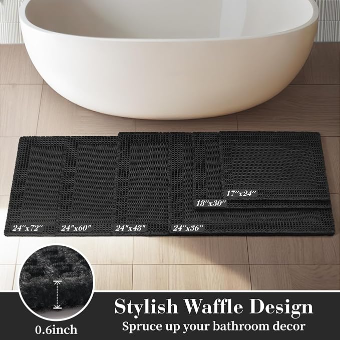RESARE Waffle Bath Mat for Bathroom, Non Slip Bathroom Rugs 20"x32" Black | - Image 5