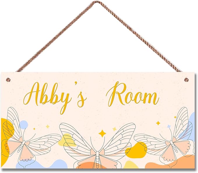 Personalized Sign Butterfly Floral Room Door Sign Girls Bedroom Kids Room Baby Nursery Wall Decor Custom Name Fantasy Art Wooden Plaque for Little Man Cave