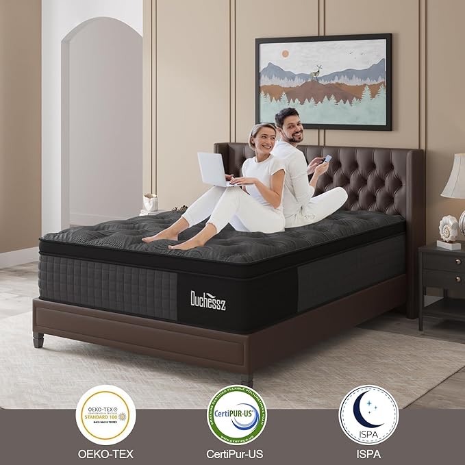 King Mattress, 10 Inch Hybrid Mattresses Black with Gel Memory Foam and Individually Pocket Innerspring Euro Top Medium Firm for Motion Isolation, Edge Support, 100 Night Trial