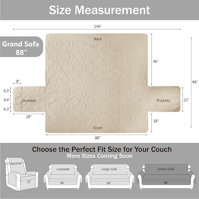 Quilted Grand Sofa Covers Washable, Couch Cover - Image 7