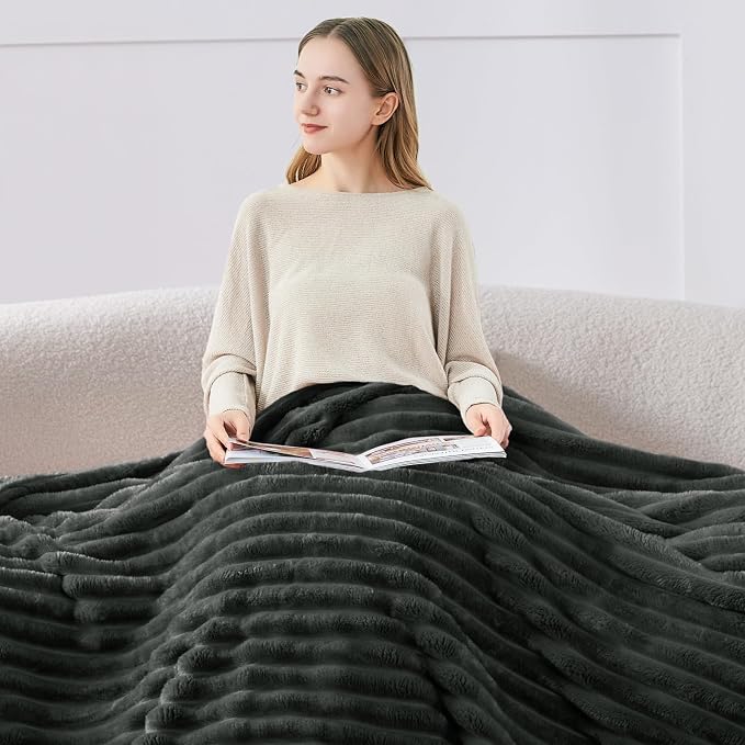 BEDELITE Ribbed Twin Blanket for Couch & Bed, Charcoal Grey, Warm Yet - Image 3