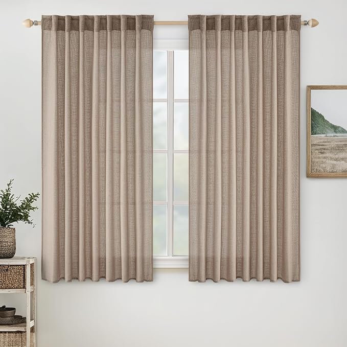 MIULEE Taupe Linen Curtains 52x63 Inch Long 2 Panel by MIULEE