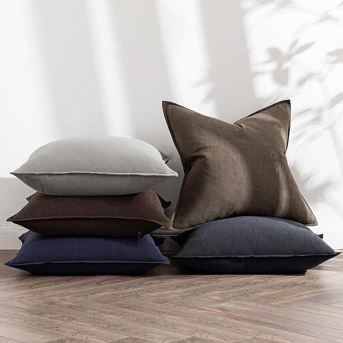 MIULEE Decorative Linen Euro Sham Pillow Covers 24x24 Inch Coffee | Boho - Image 5