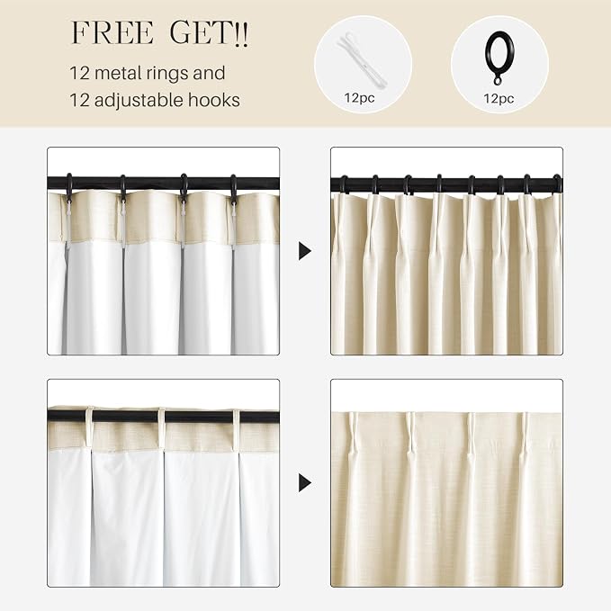 Pinch Pleated Linen Curtains 100% Blackout 95 Inches Long - Image 8