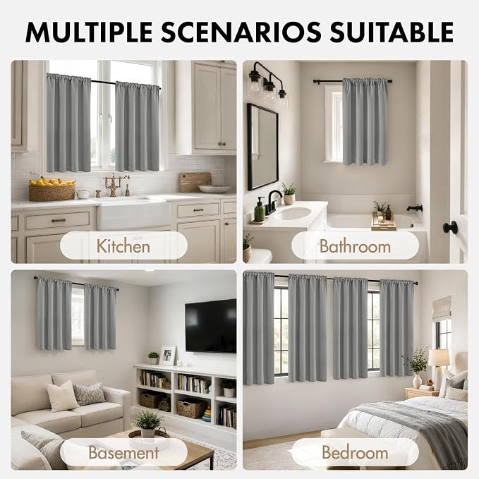 MIULEE 4 Panel Set Short Bedroom Blackout Curtains 54 Inch Long Light Grey | - Image 5