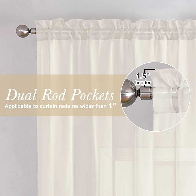 Ivory Sheer Curtains 90 Inches Long 2 Panels, Light Filtering Airy Voile - Image 4