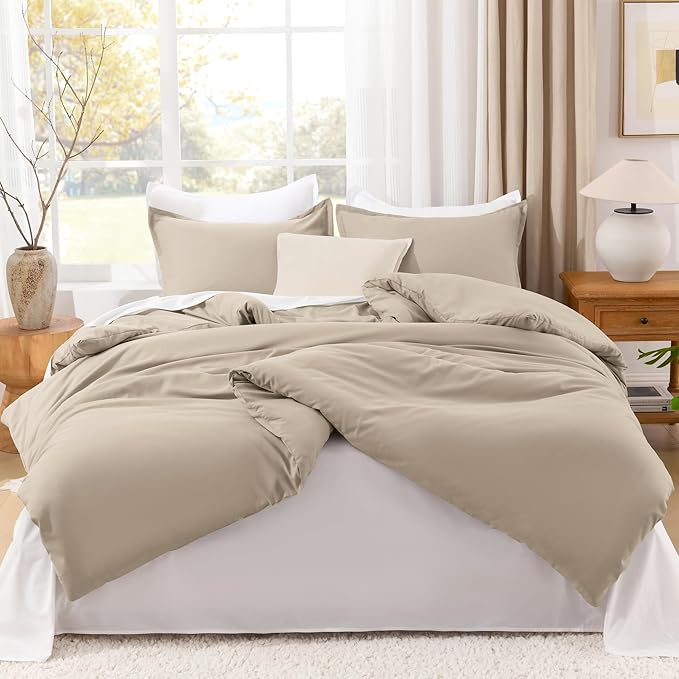 Litanika Khaki California King Comforter Set - 3 Pieces Cal King Lightweight Soft Solid Bed Comforter, Oversized All Season Down Alternative Bed Set (104x96In, 2 Pillowcases)