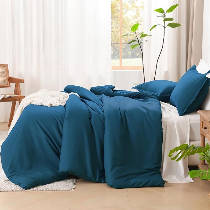 Litanika Comforters Teal Oversized Queen Size, 3 Pieces Lightweight Solid Bedding Set & Collections, All Season Fluffy Bed Set (98x98In Comforter & 2 Pillowcases)