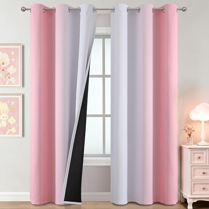 Pink and Greyish White Ombre Blackout Curtains by ESTELARTEXTILER