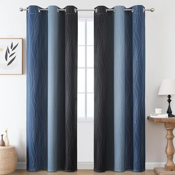 Navy Blue and Black Ombre Blackout Curtains - Image 2