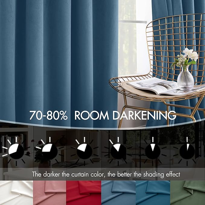 MIULEE Velvet Curtains 50W x 108L 2 Panels Stone Blue Blackout Curtains | - Image 4