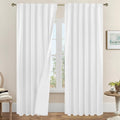 White 100% Blackout Linen Curtains 84 Inches by LAMIT