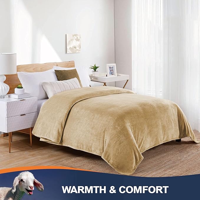 Walensee Fleece Blanket Plush Throw Fuzzy Lightweight (XL-Twin Size 66x90 Tan Camel/Taupe) Super Soft Microfiber Flannel Blankets for Couch, Bed, Sofa Ultra Luxurious Warm and Cozy for All Seasons