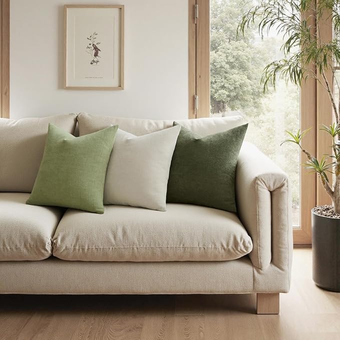 MIULEE Olive Green Chenille Couch Throw Pillow Covers, 20x20 | Set of 2 - Image 2