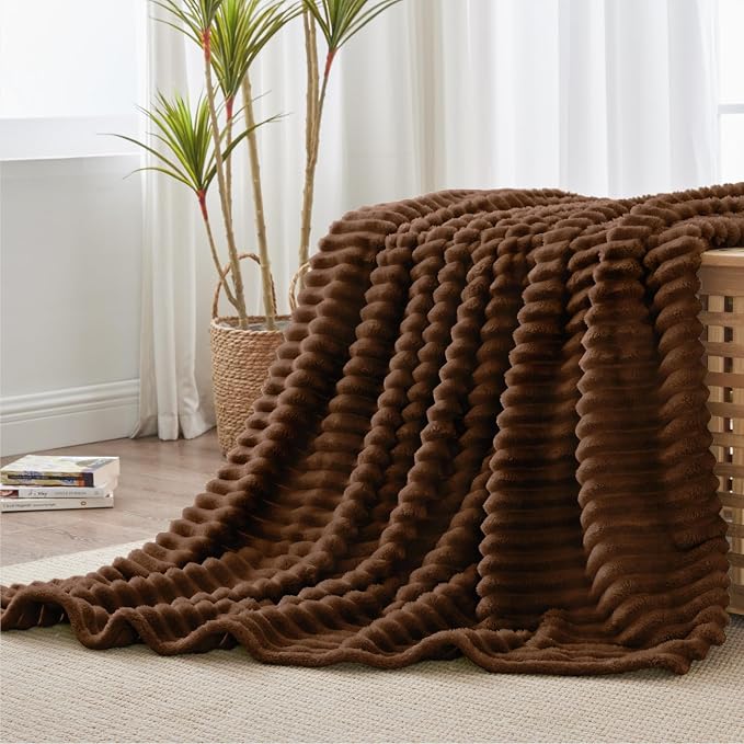 BEDELITE Striped Fleece Throw Blanket, Chocolate Brown, Soft Cozy, Lightweight - Image 8