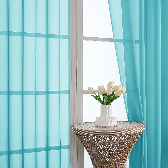 Turquoise Sheer Curtains 120 Inches Long 2 Panels Set, 59 Inch Extra Wide Soft - Image 3
