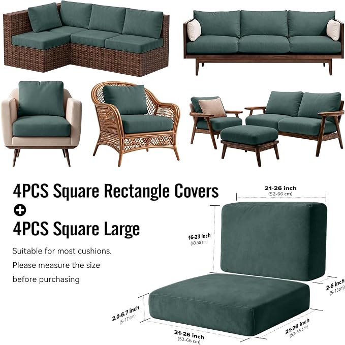 8Pcs Outdoor Cushion Covers, Stretch Patio Furniture Couch Chair Slipcovers | - Image 2