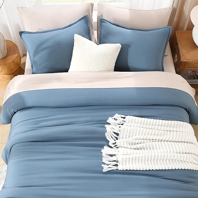 Litanika Oversized King Comforter Set Grayish Blue Super King Size, 3 Pieces Lightweight Solid Bedding Comforter Set, All Season Fluffy Bed Set (120x120In Comforter & 2 Pillowcases)