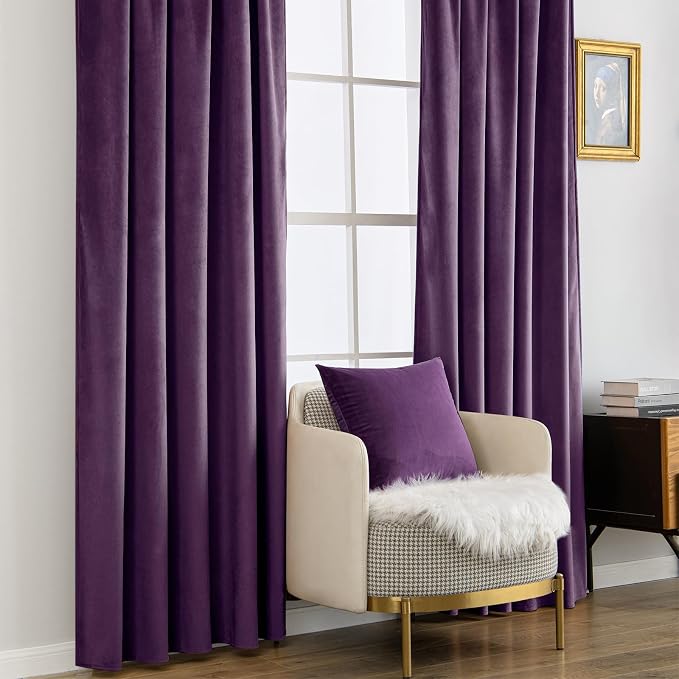 MIULEE Purple Velvet Curtains 52x96 inches Luxury Blackout Curtains | Thermal - Image 7
