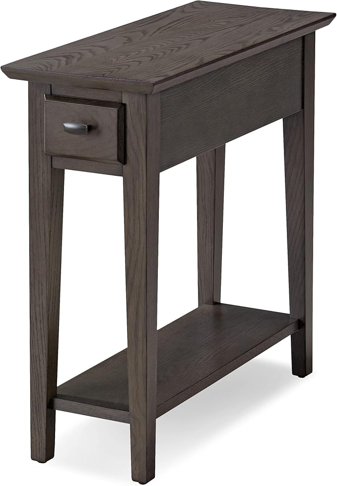 Leick Home 10071-GR One Drawer Chairside/Recliner End Table with Shelf, Smoke Gray