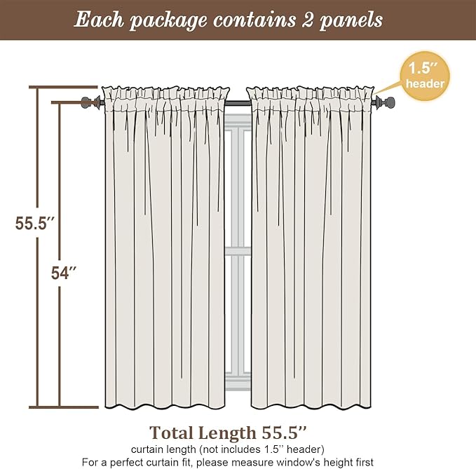 Chyhomenyc Cream Sheer Curtains 54 Inch Long 2 Panels, Short Voile Sheer Drapes - Image 2