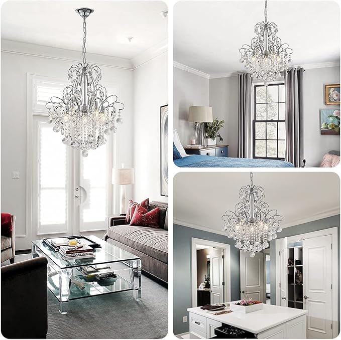 WUZUPS Crystal Chandelier 5-Light Pendant Ceiling Light Modern Lighting Fixture for Bedroom Hallway Bar Kitchen Bathroom, H 22.6'' x W 19.2'', E12 Base, Chrome