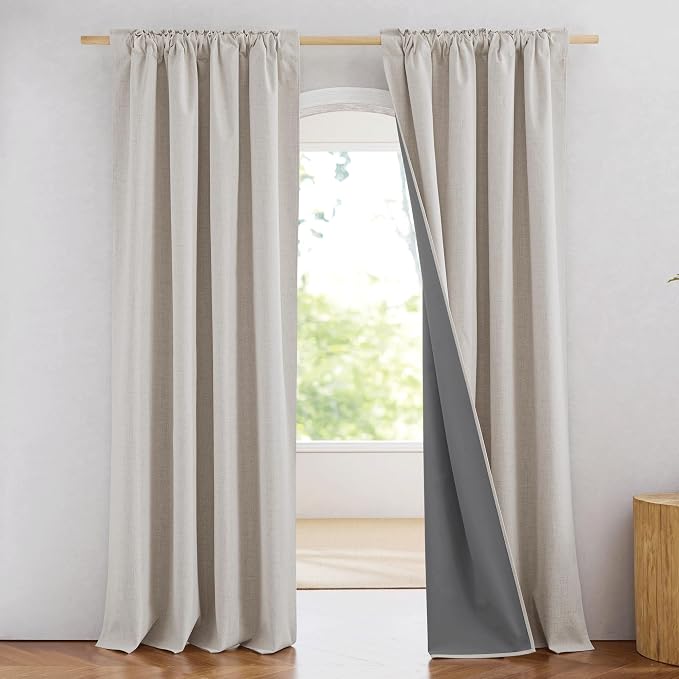 NICETOWN 100% Blackout Brich Linen Curtains - Image 2