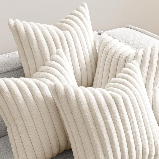 MIULEE Faux Fur Plush Decorative Throw Pillow Covers 20x20, Cream White | Set - Image 2