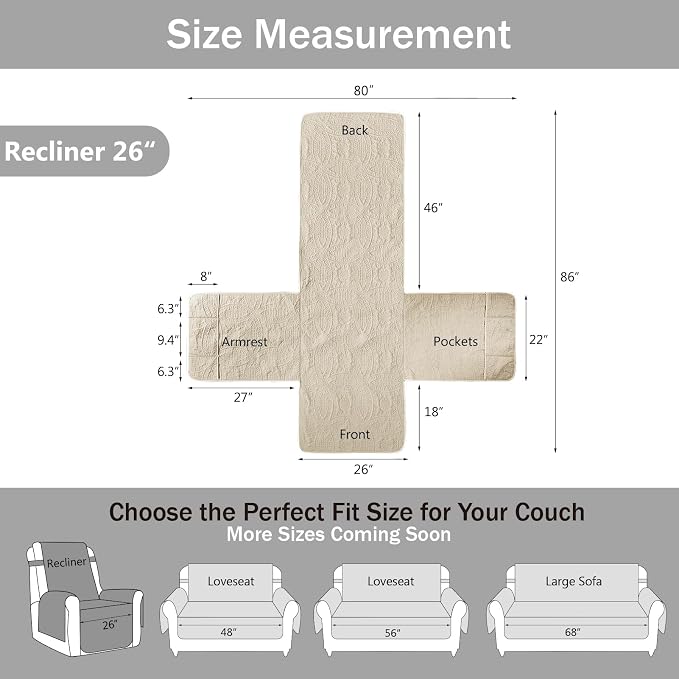 Camel Recliner TV Chair Covers, Quilted Décor Water-Repellent Medium Lazy Boy - Image 6