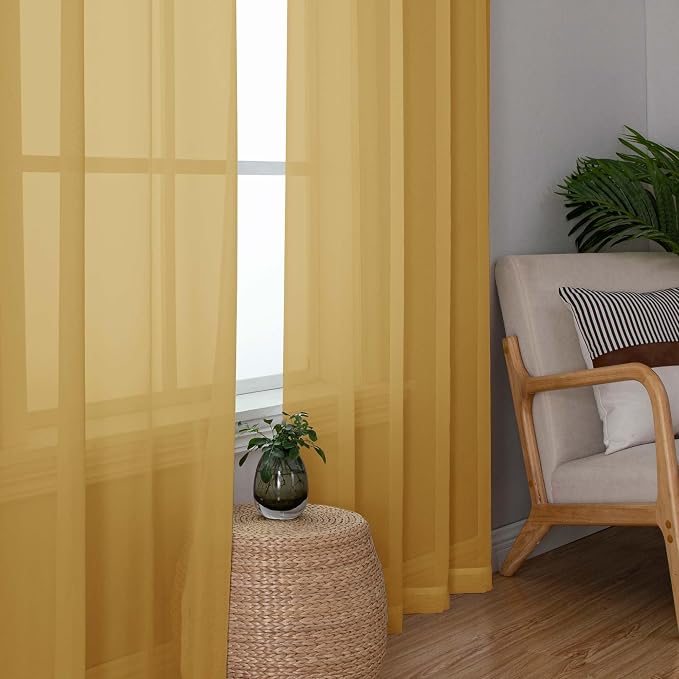 Chyhomenyc Gold Sheer Curtains 84 inches Long 2 Panels Set | Light Filtering - Image 6