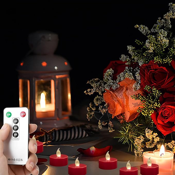 Tea Light Candles with Remote Control,Flickering Flameless LED Candle,Long Lasting 400+Hours,Battery Operated with Timer for Home Decoration Seasonal &Festival Celebration Red (5pcs)