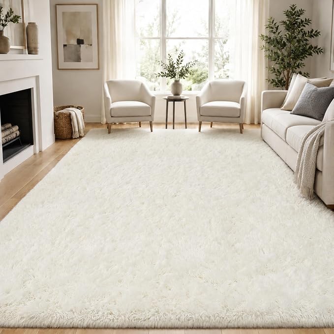 PLHXFR 9x12 Area Rugs Living Room: Fluffy Bedroom Rug Shag Carpet White | by PLHXFRSoftAreaRugs