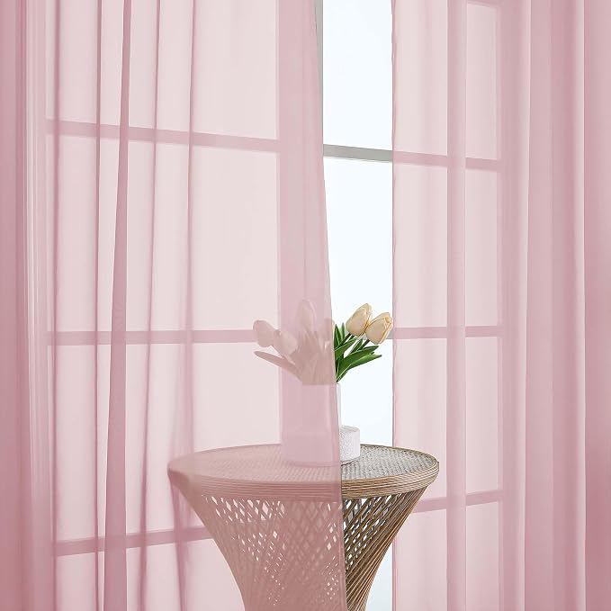 Sheer Blush Curtains, Sheer Curtains 63 inch Length 2 Panels Set, Rod Pocket - Image 7