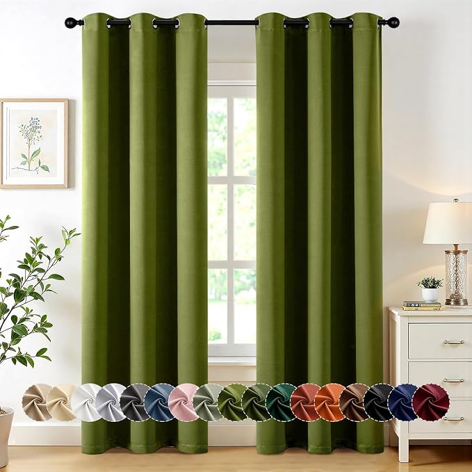 MIULEE Blackout Curtains for Bedroom 2 Panel 40"x72" Long Light Olive Green | by MIULEE