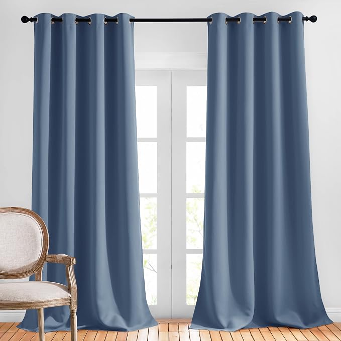 NICETOWN Stone Blue Blackout Curtains 96 inches Long, Grommet Thermal Insulated by NICETOWN