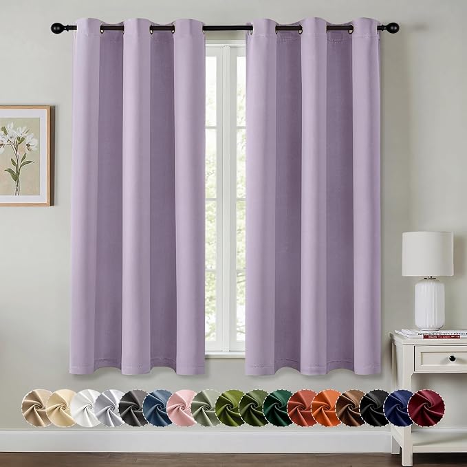 MIULEE Blackout Curtains for Bedroom 2 Panels 40 x 45 Inch Long Lilac | Thermal by MIULEE
