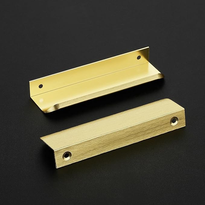 Ravinte Hardware 6 Pack Gold Cabinet Handles, 5 Inch (128mm) Finger Edge Pulls, 4 Inch Hole Center, Finger Pulls for Cabinets