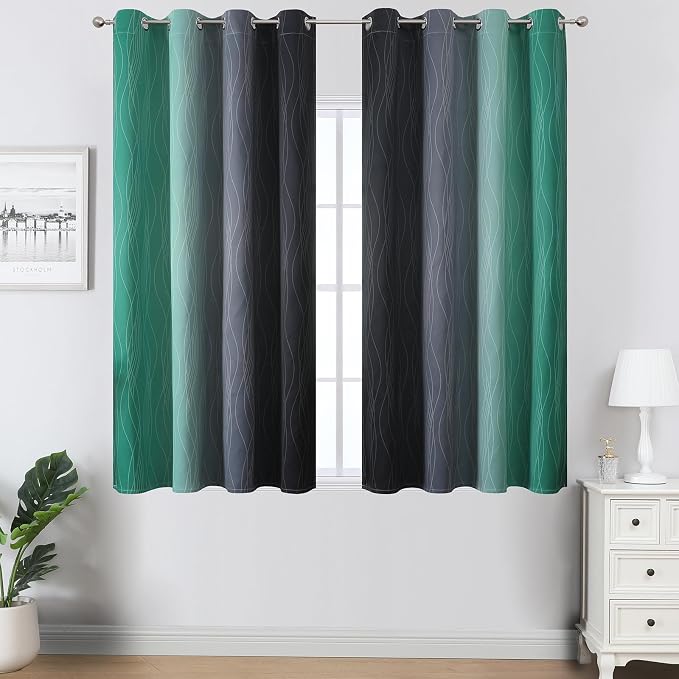 Black and Green Ombre Blackout Curtains 54 Inches Long | Gradient Curtains - Image 2