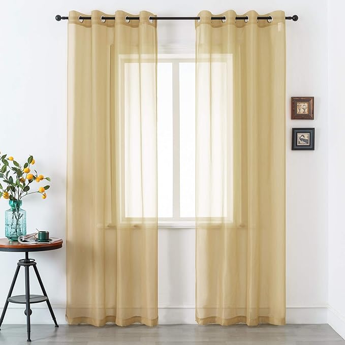 DUALIFE Antique Taupe Brown Sheer Curtains 84 Inch Length Grommet Light Brown Tan Semi Voile Curtain Panels Window Drapes for Living Room and Bedroom Window Treatments 2 Panels 52 x 84 Inch Natural