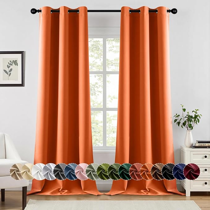 MIULEE Fall Blackout Curtains for Bedroom 2 Panels 40 x 90 Inch Long Orange | by MIULEE