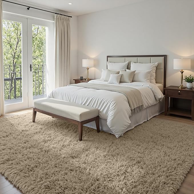 6x9 Fluffy Shag Area Rugs for Living Room Bedroom: Soft Carpet Gray Camel | - Image 4