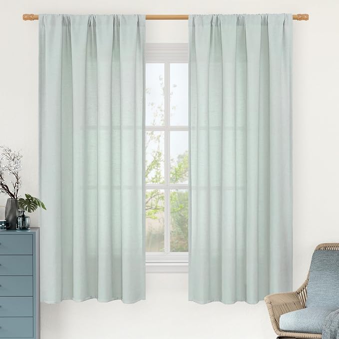 Light Filtering Linen Curtains 63 Inch Length by LAMIT