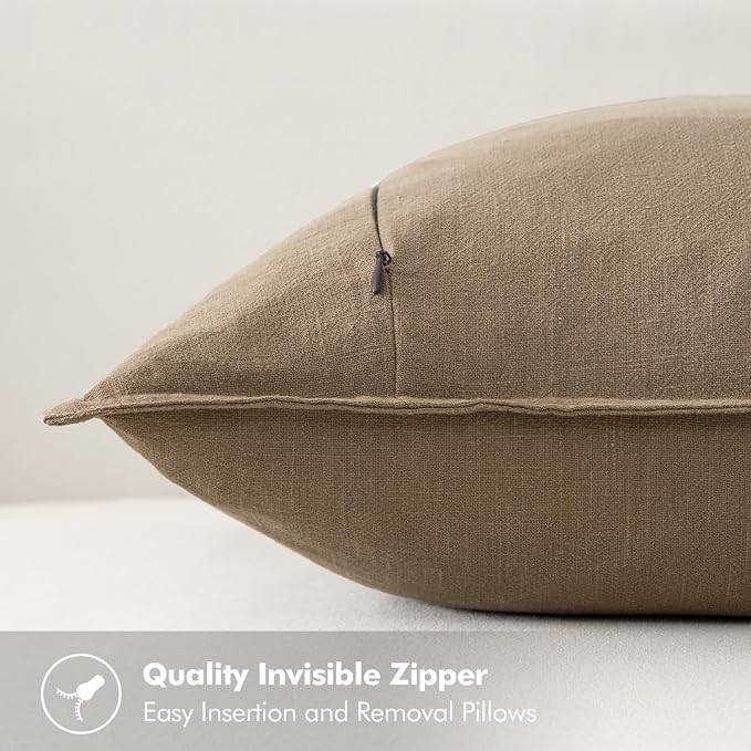 MIULEE Decorative Linen Euro Sham Pillow Covers 28x28 Inch Khaki | Boho - Image 3