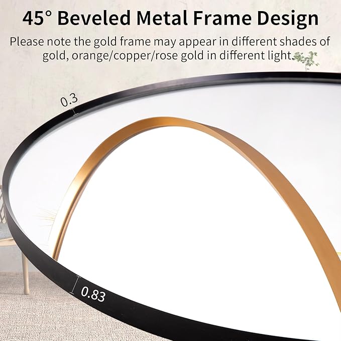 30" Round LED Bathroom Mirror, Wall Mounted Backlit Vanity Mirror with 45° Beveled Frame Lighted Mirror for Bedroom, Fog Free 3-Color Dimmable Lights Memory Function, Black